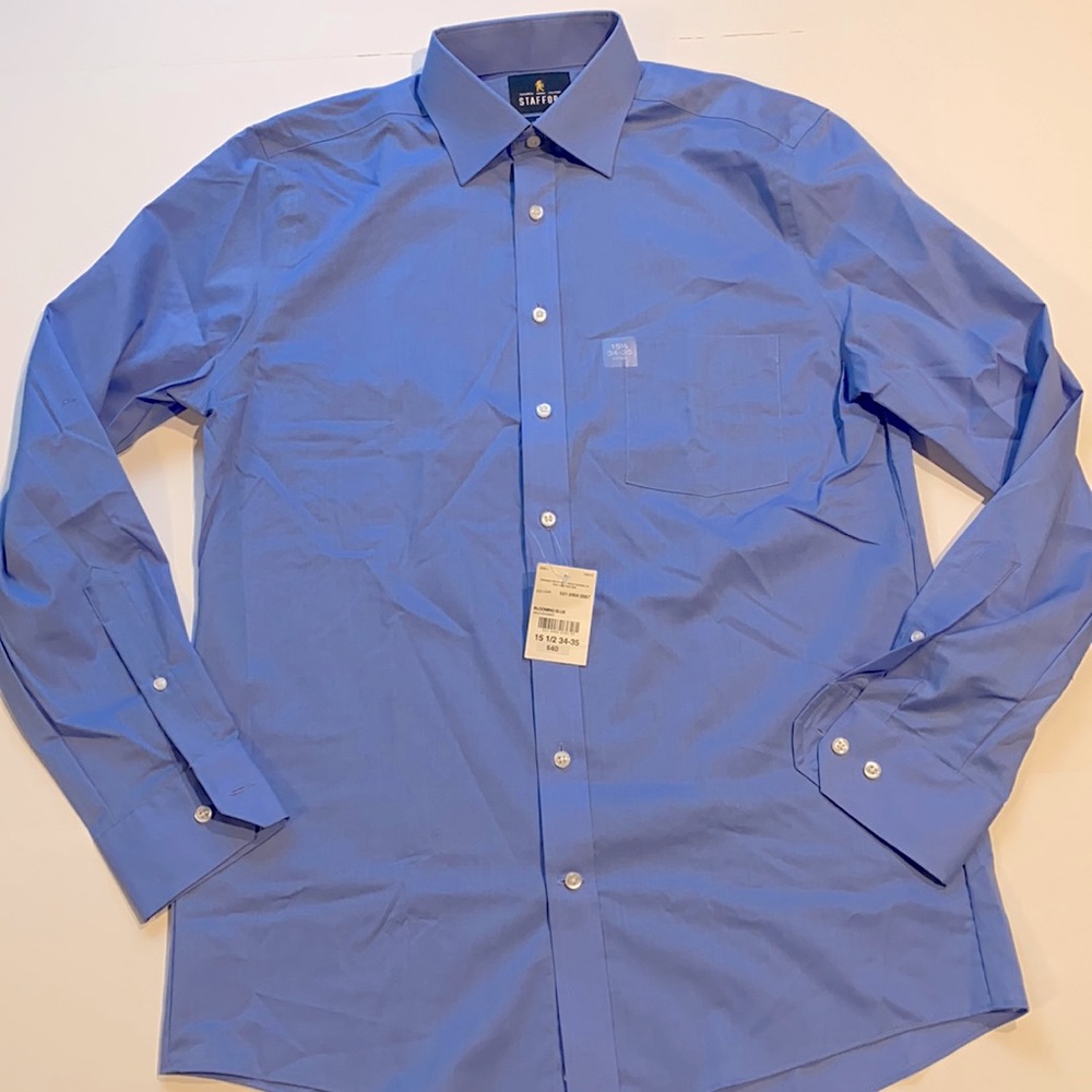 Stafford SZ 17 Regular Fit Blue Collared Button Shirt Long Sleeve New D20